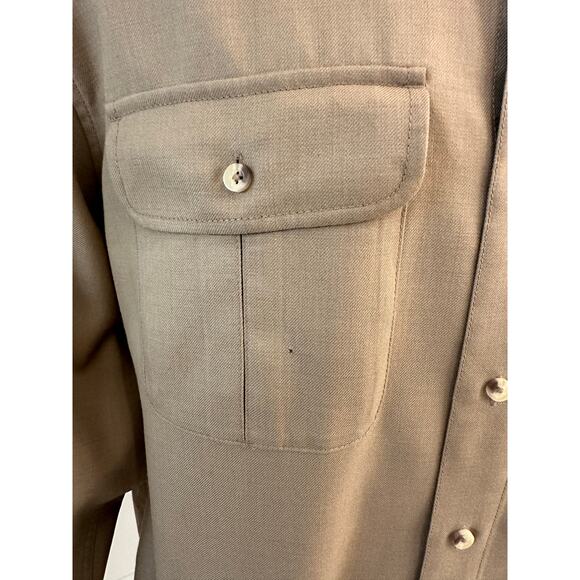 LL Bean Men's Large 284263 Flap Pocket 100% Wool Olive Green Button Down Shirt - Picture 3 of 12